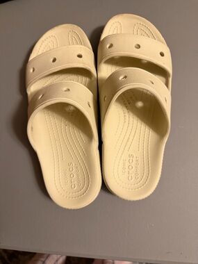 CROCS Ladies Double-Strap Slide Sandals - Cream